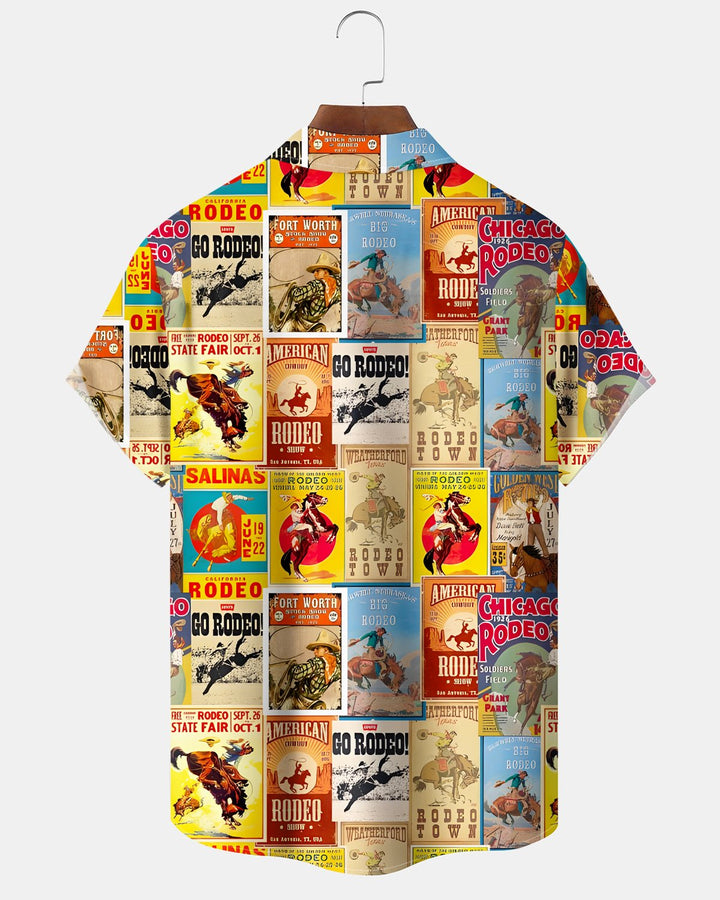 Alohadaddy® Retro Geometric Poster Cow Boy Short-Sleeve Shirt