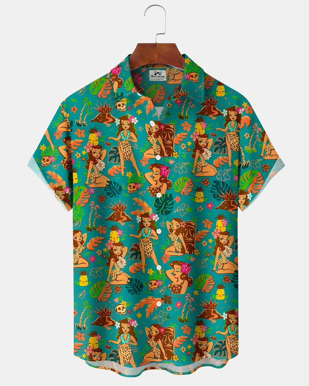 Alohadaddy® Hawaiian Tiki Beach Coconut Tree Straight-Button Shirt