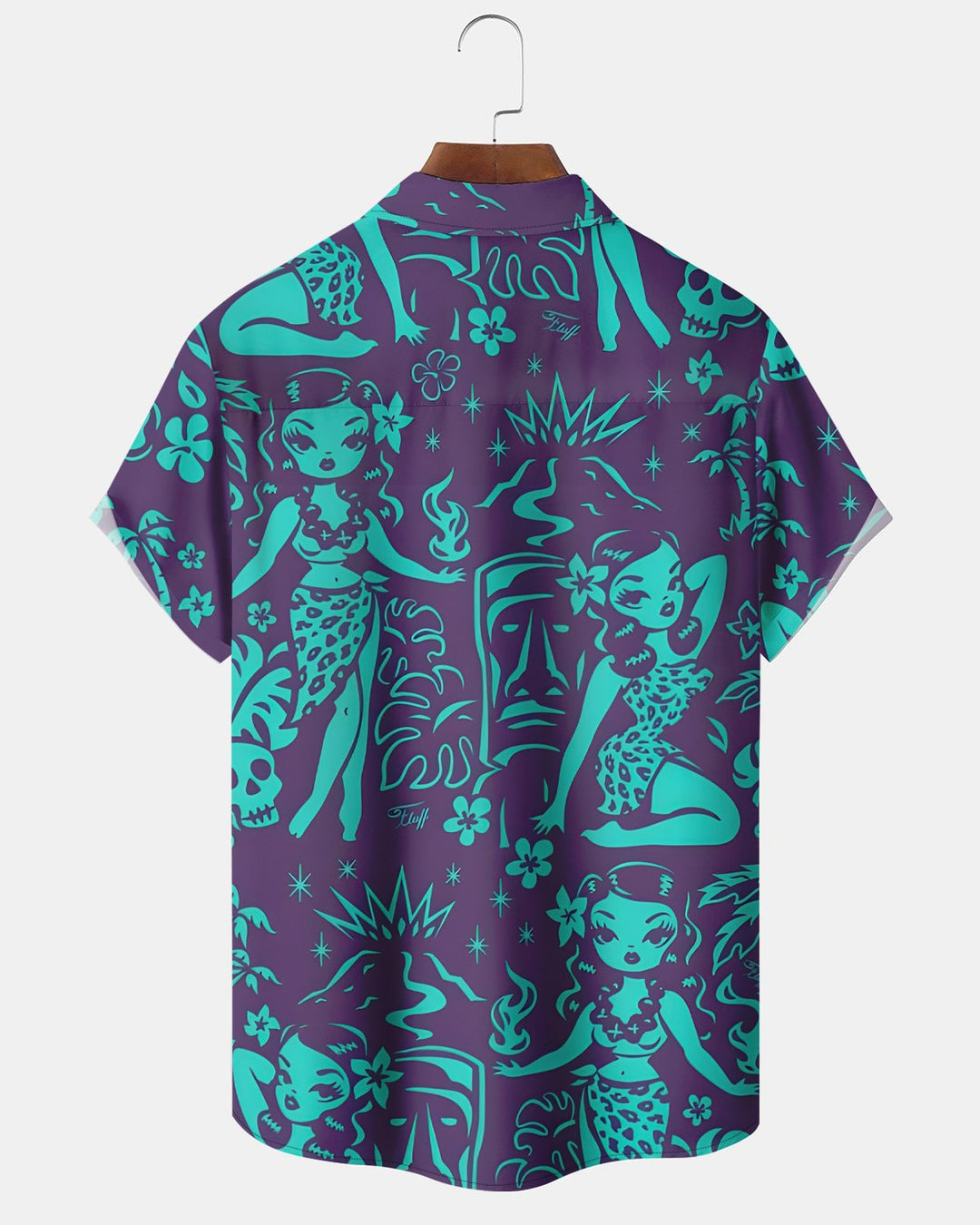 Alohadaddy® Hawaiian tiki Mermaid Coconut Tree Straight-Button Shirt