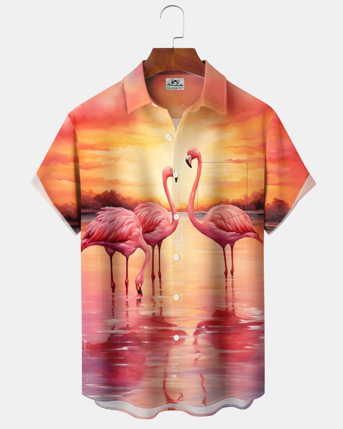 Alohadaddy® Hawaiian Beach Flamingo Sunset Shirt