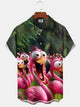 Alohadaddy Vintage Hawaiian Beach Tropical Leaves Flamingo Cartoon Shirt