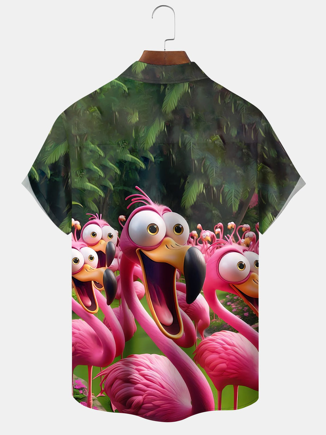 Alohadaddy Vintage Hawaiian Beach Tropical Leaves Flamingo Cartoon Shirt