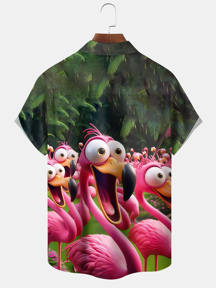 Alohadaddy Vintage Hawaiian Beach Tropical Leaves Flamingo Cartoon Shirt