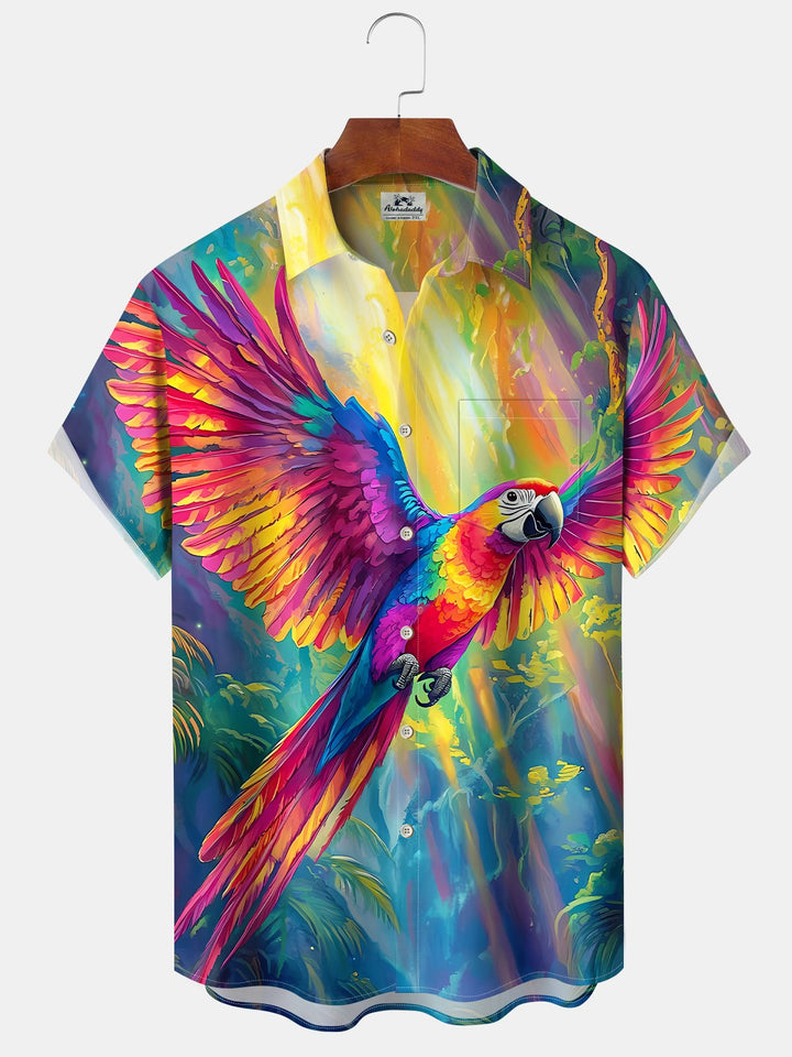Alohadaddy Hawaii Colorful Beach Tropical Leaves Parrot Shirt