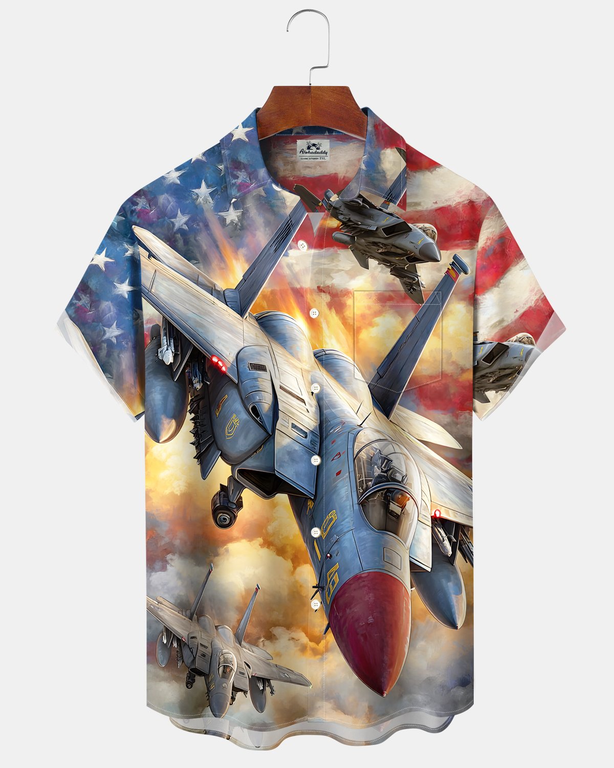 Alohadaddy® Holiday American Independence Day Fighter American Flag Short-Sleeve Shirt