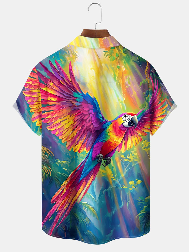 Alohadaddy Hawaii Colorful Beach Tropical Leaves Parrot Shirt
