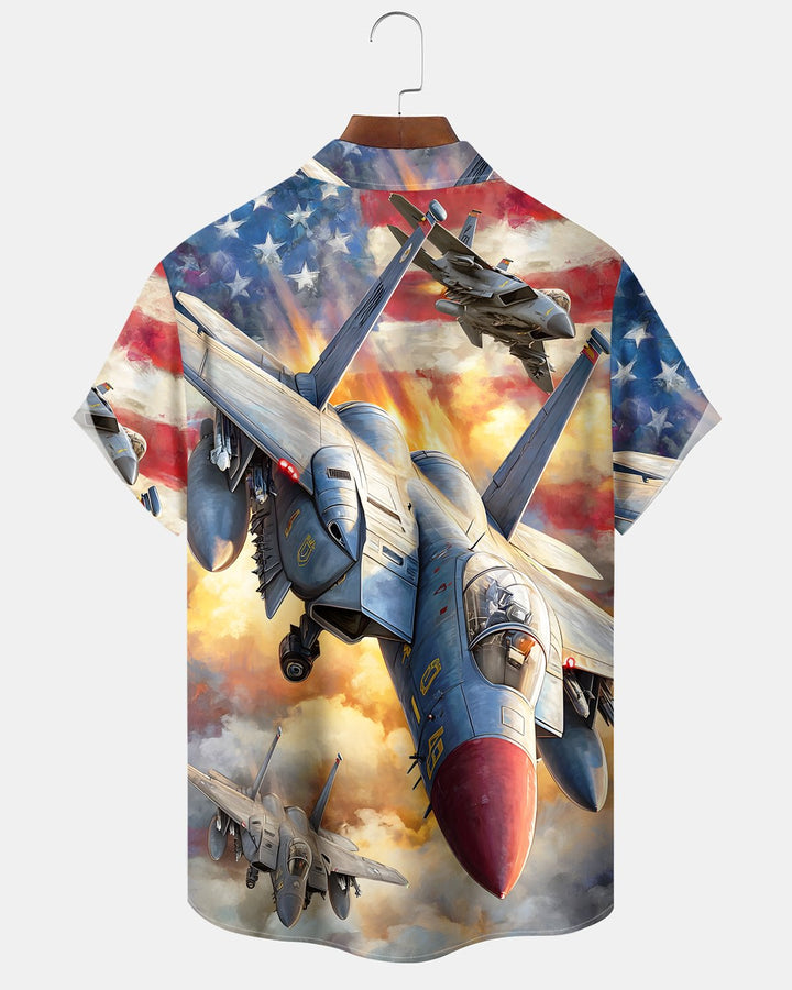 Alohadaddy® Holiday American Independence Day Fighter American Flag Short-Sleeve Shirt