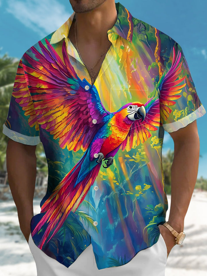 Alohadaddy Hawaii Colorful Beach Tropical Leaves Parrot Shirt