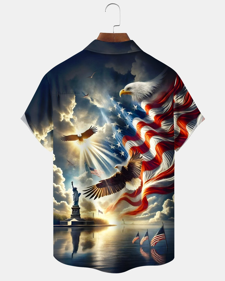 Alohadaddy® Holiday 250th Anniversary American Independence Day Eagle Flag Short-Sleeve Shirt