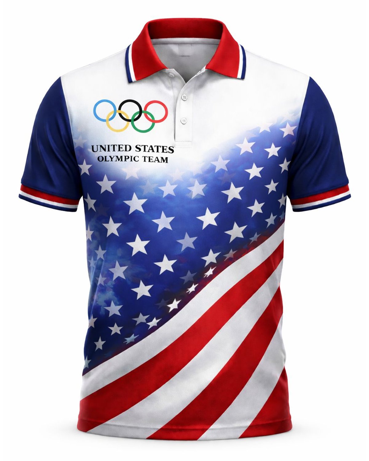 Alohadaddy® American Flag Holiday Olympic Rings Short-Sleeve Polo Shirt