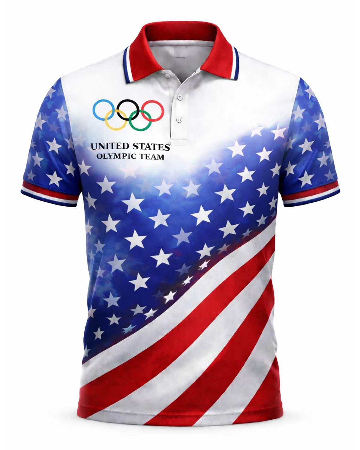 Alohadaddy® American Flag Holiday Olympic Rings Short-Sleeve Polo Shirt