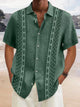 Camisa de bolos retro con estampado étnico azteca de lino y algodón de Alohadaddy, camisa hawaiana de vacaciones de gran tamaño