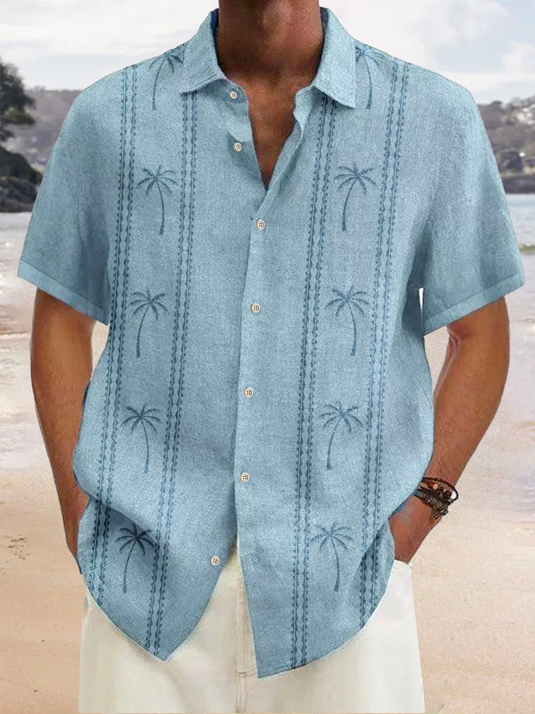 Alohadaddy Cotton Linen Coconut Tree Vintage Bowling Hawaiian Shirt Oversized Vacation Aloha Shirt