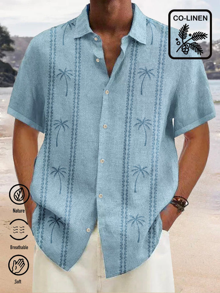 Alohadaddy Cotton Linen Coconut Tree Vintage Bowling Hawaiian Shirt Oversized Vacation Aloha Shirt