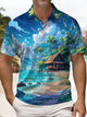 Alohadaddy® Hawaiian Beach Thatched Cottage Coconut Tree Short-Sleeve Polo Shirt