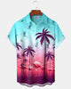 Alohadaddy® Hawaiian Coconut Tree Color Block Flamingo and Seagull Shirt