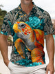 Alohadaddy® Vintage Turtle Hawaiian Floral Short-Sleeve Polo Shirt