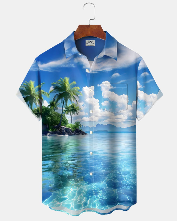 Alohadaddy® Hawaiian Beach Coconut Tree Landscape Shirt