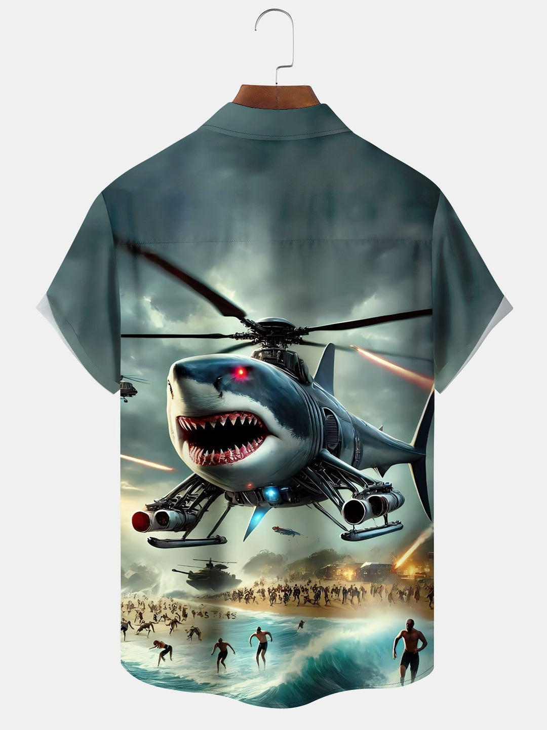 Alohadaddy Vintage Ocean Shark Jaws Hawaiian Pocket Stretch Shirt