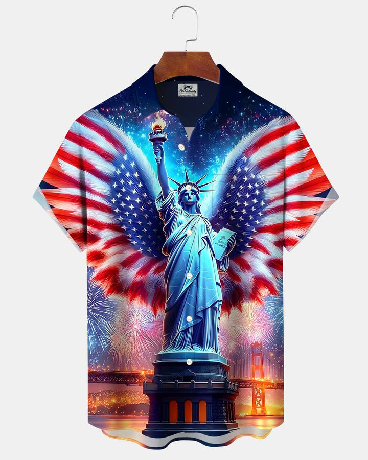 Alohadaddy® Holiday Independence Day Fireworks Statue of Liberty Flag Shirt