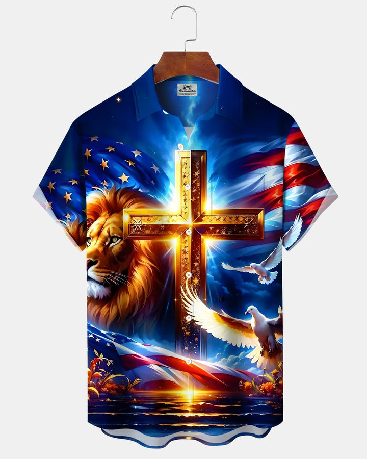 Alohadaddy® Holiday Easter Cross Lion Independence Day Flag Shirt