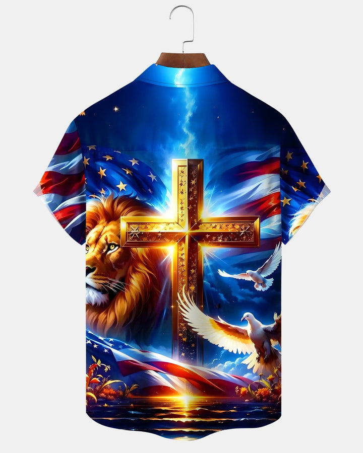Alohadaddy® Holiday Easter Cross Lion Independence Day Flag Shirt