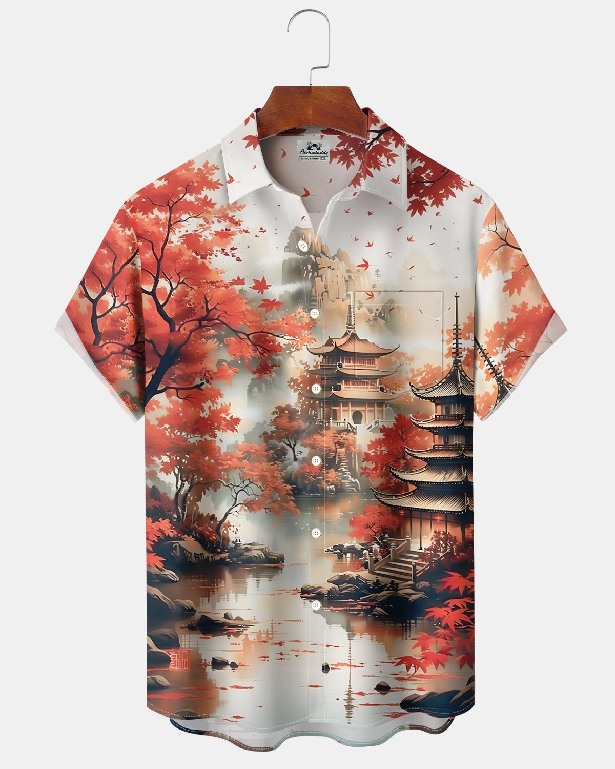 Alohadaddy® Vintage Japanese Ukiyo-e Ink Maple Leaf Shirt