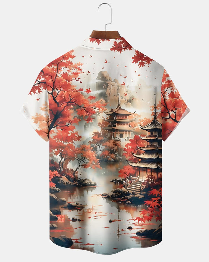 Alohadaddy® Vintage Japanese Ukiyo-e Ink Maple Leaf Shirt