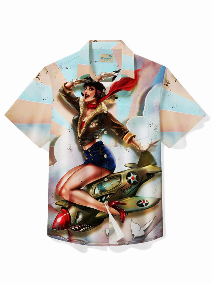 Camisa hawaiana para hombre del Día de la Independencia de Alohadaddy, camisa con bolsillo de secado rápido con arte de chica con póster de bomba atómica, talla grande