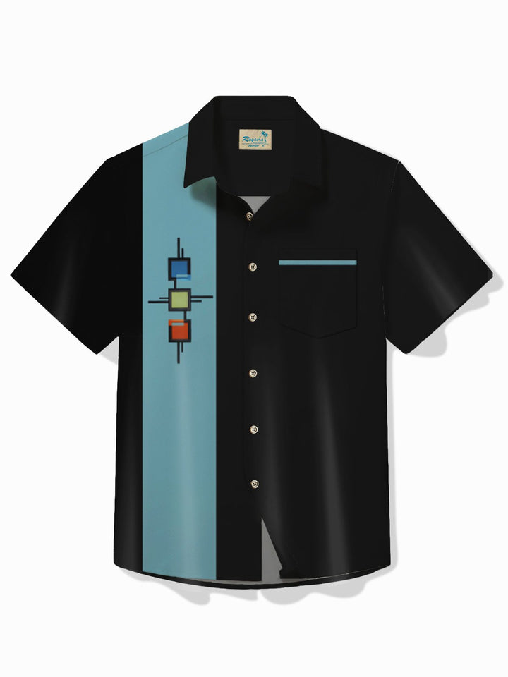 Camisa de bolos vintage de los años 50 de Alohadaddy, camisa de campamento con bolsillo de secado rápido y elástica con geometría medieval, talla grande