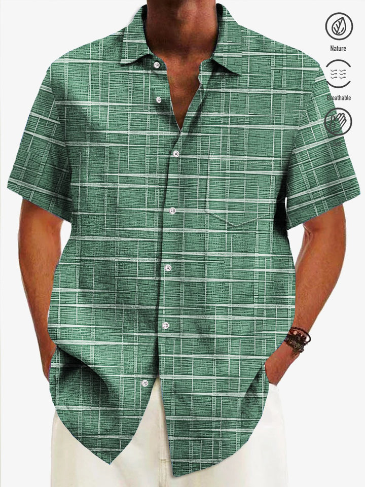 Camisa casual de hombre Alohadaddy Vintage Bamboo Jacquard con bolsillo a cuadros Camisa de campamento para hombre talla grande