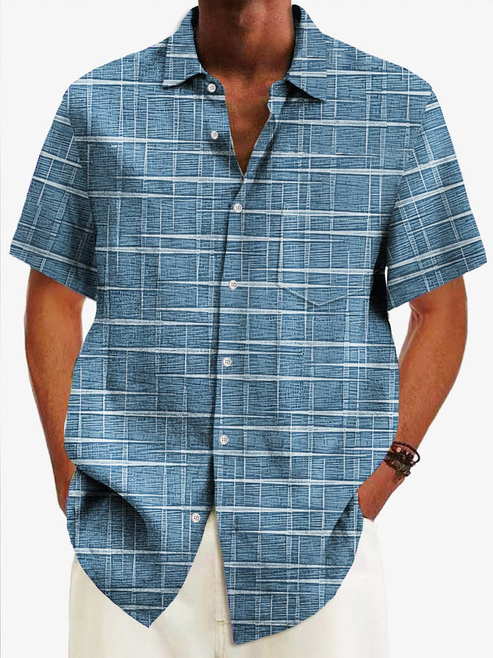 Camisa casual de hombre Alohadaddy Vintage Bamboo Jacquard con bolsillo a cuadros Camisa de campamento para hombre talla grande