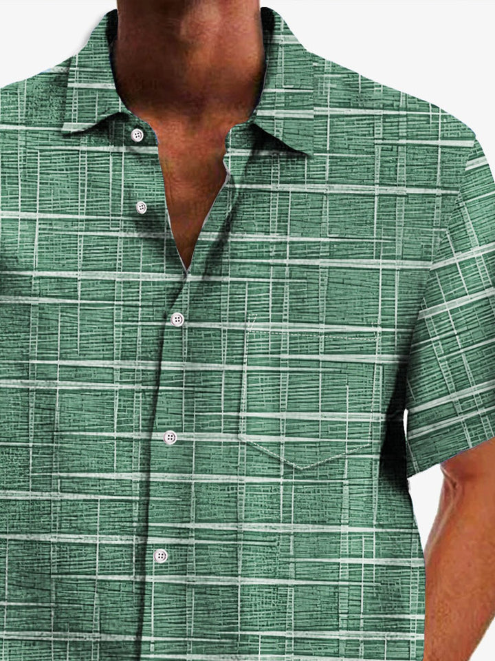 Camisa casual de hombre Alohadaddy Vintage Bamboo Jacquard con bolsillo a cuadros Camisa de campamento para hombre talla grande