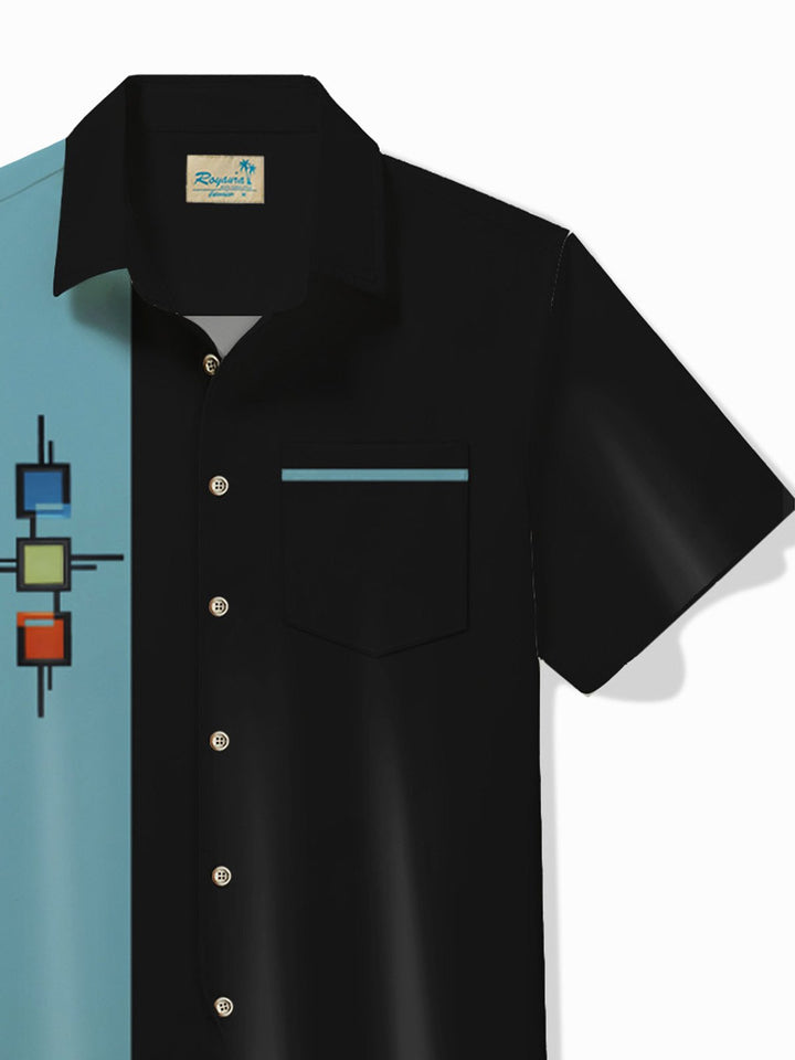 Camisa de bolos vintage de los años 50 de Alohadaddy, camisa de campamento con bolsillo de secado rápido y elástica con geometría medieval, talla grande