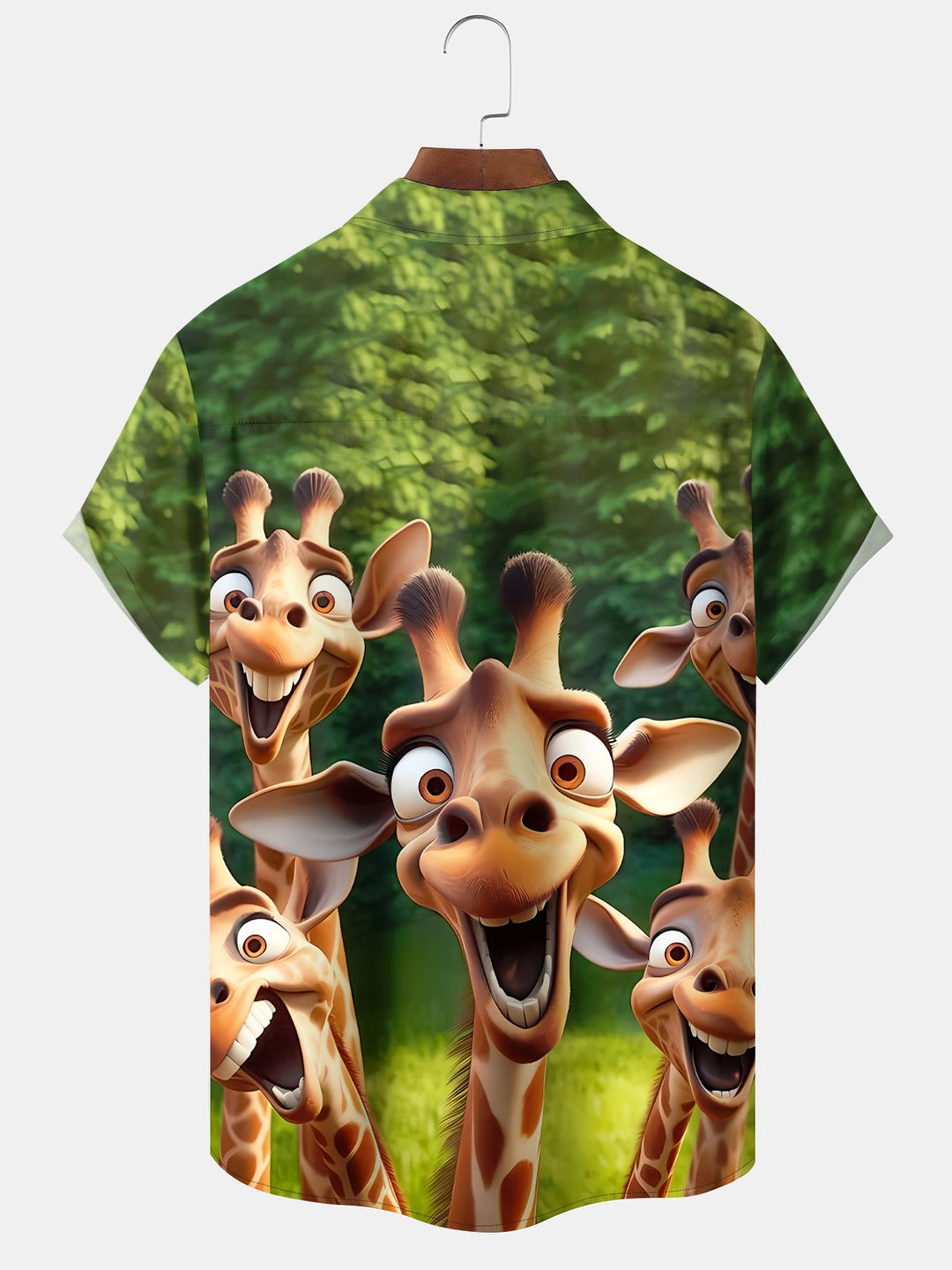 Alohadaddy Hawaiian Retro Cartoon Giraffe Pocket Short Sleeve Shirt