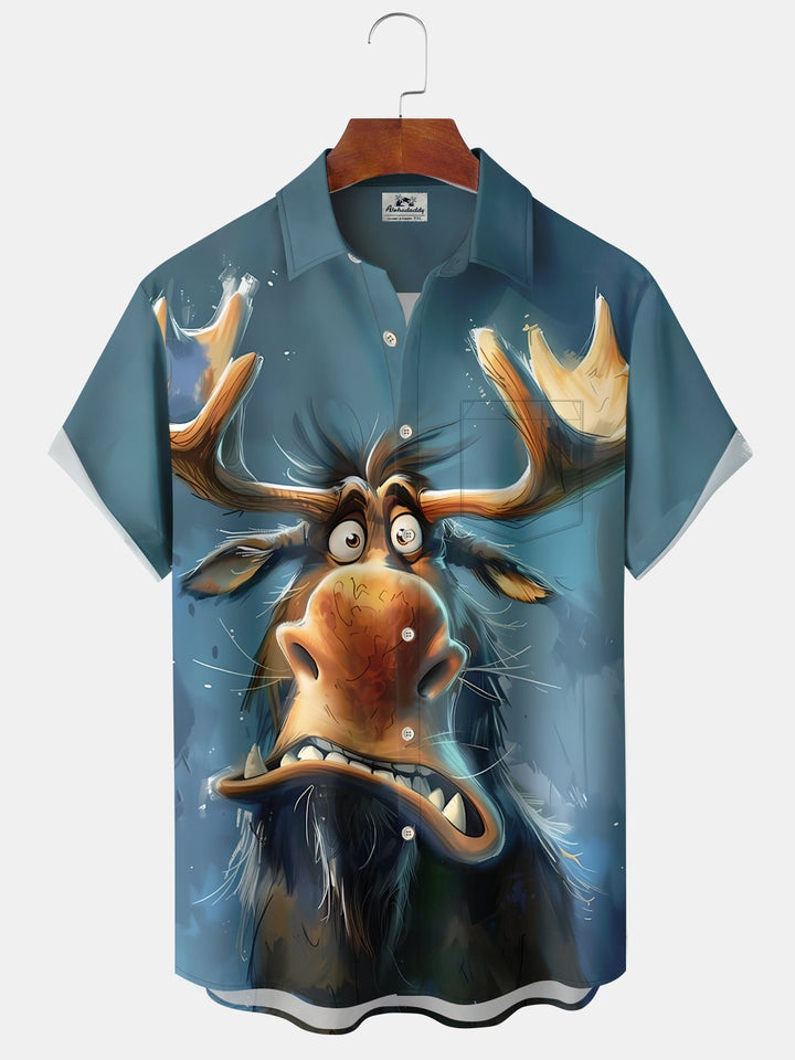 Alohadaddy Retro Cartoon Cow Textured Short Sleeve Pocket Shirt