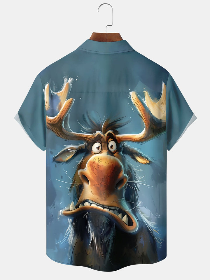 Alohadaddy Retro Cartoon Cow Textured Short Sleeve Pocket Shirt