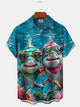 Alohadaddy Retro Hawaiian Tropical Ocean Shark Cartoon Funny Pocket Shirt