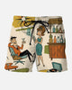 Alohadaddy® Men's Vintage 1950s Mid-Century Modern Atomic Age Cocktail Party Illustration Retro Print Beach Shorts