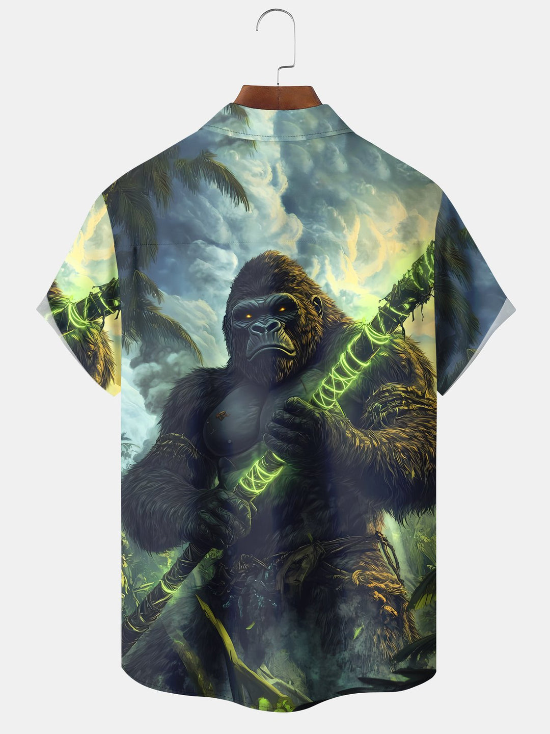 Alohadaddy Vintage Tropical Coconut Tree Gorilla Forest Pocket Shirt