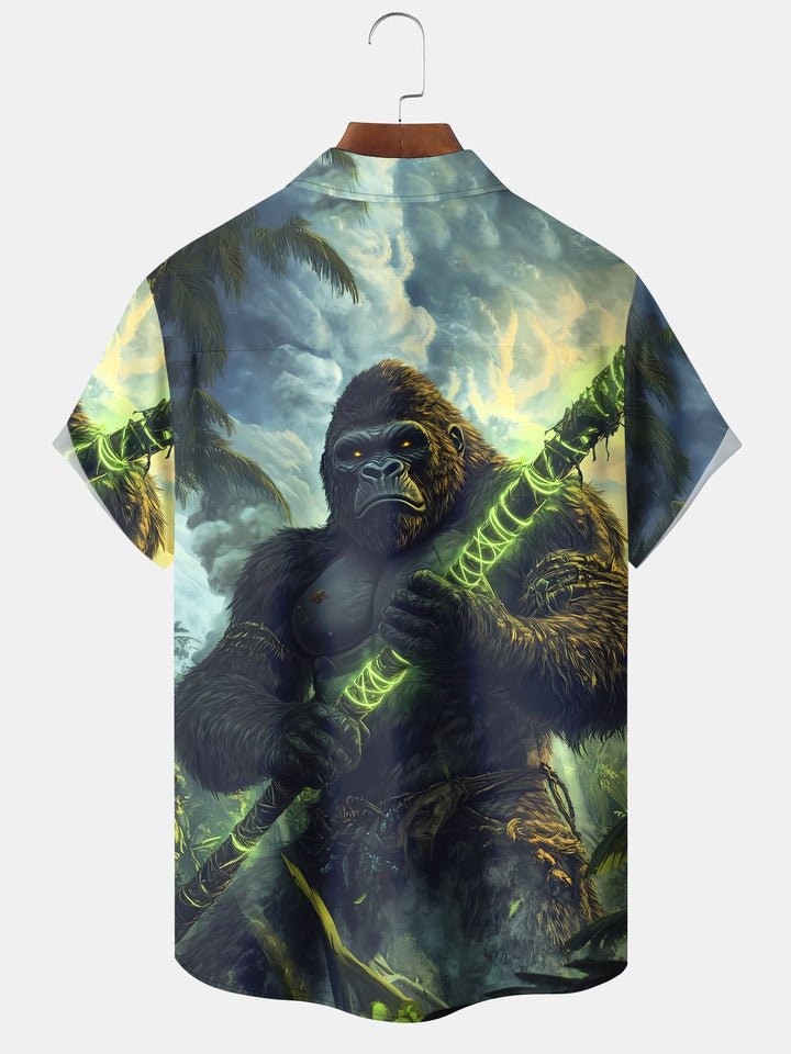 Alohadaddy Vintage Tropical Coconut Tree Gorilla Forest Pocket Shirt