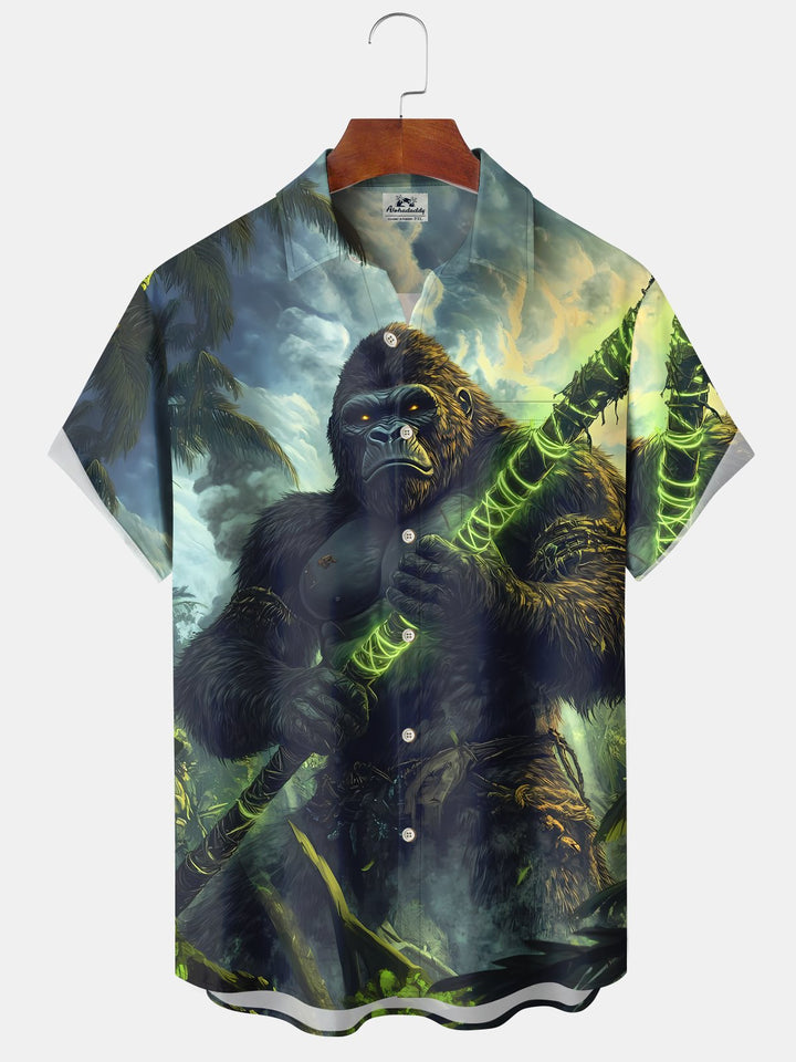 Alohadaddy Vintage Tropical Coconut Tree Gorilla Forest Pocket Shirt