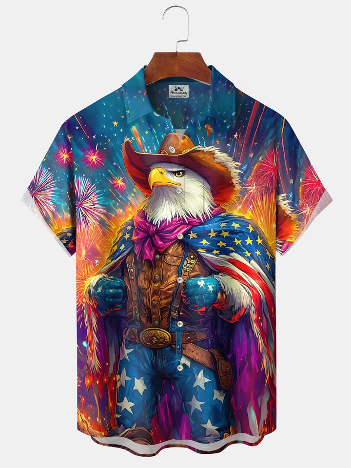 Alohadaddy Vintage Holiday American Flag Eagle Independence Day Fireworks Shirt