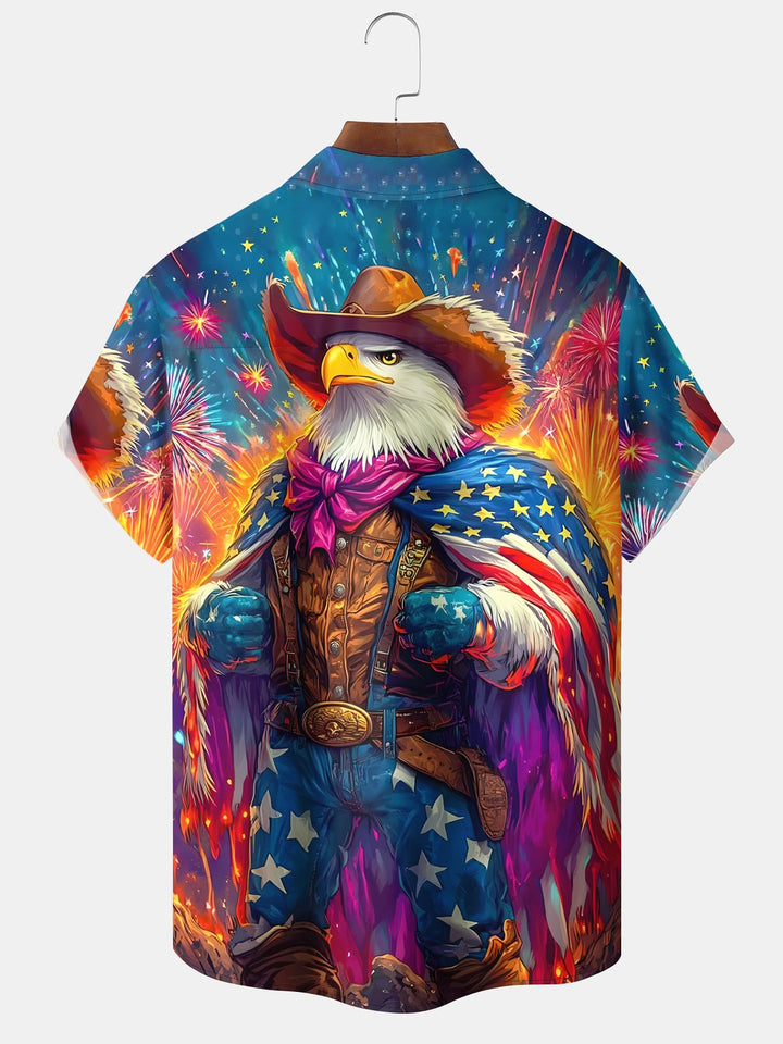 Alohadaddy Vintage Holiday American Flag Eagle Independence Day Fireworks Shirt