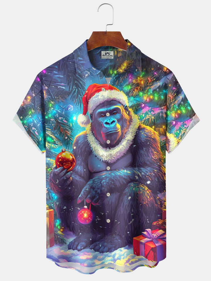 Alohadaddy Vintage Gorilla Funny Christmas Lights Holiday Hawaiian Shirt
