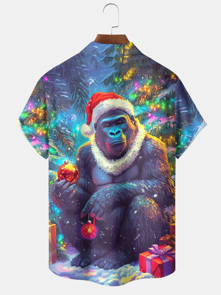 Alohadaddy Vintage Gorilla Funny Christmas Lights Holiday Hawaiian Shirt