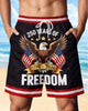 Alohadaddy® Men's Holiday 250 Years of Freedom American Eagle Flag 1776-2026 Patriotic Retro Print Beach Shorts