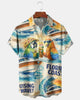 Alohadaddy® Men's Vintage Florida Coast Parrot Yacht Cruise Cocktail Tropical Wave Retro Print Button Down Short-Sleeve Big & Tal