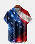 Alohadaddy® Men's Holiday Patriotic American Flag Stars Stripes Galaxy Nebula Glare Retro Print Button Down Short-Sleeve Big & Tall