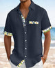 Alohadaddy® Men's Basic Geometric Striped Color Blocks Retro Print Button Down Short-Sleeve Big & Tall